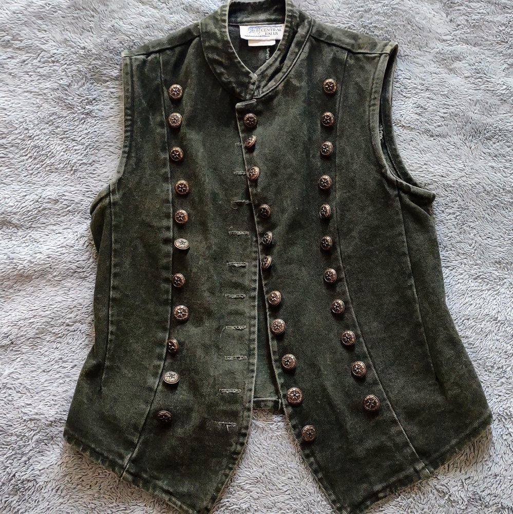 Military Steampunk button-up forest denim vest